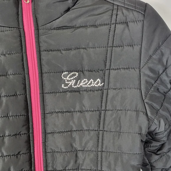G by Guess Kids Black and Pink Puffer Jacket - Picture 3 of 11